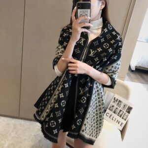 루이비통 리버시블 자카드 울 캐시미어 머플러 블랙